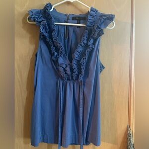 BCBGMaxAzria Blue Ruffled Tie Front Blouse